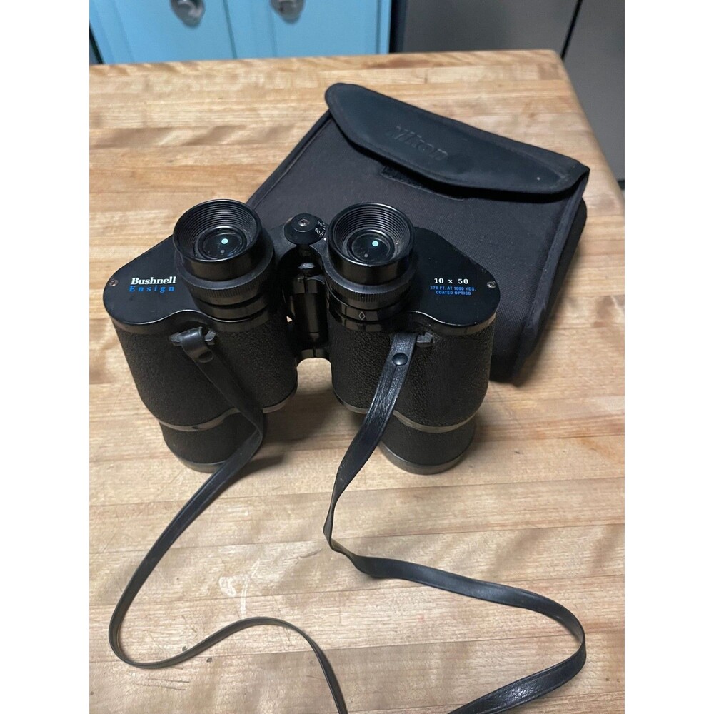 Vintage Bushnell Ensign 10x50 Binoculars Insta-Focus Coated Optics  with Case
